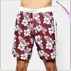 Hibiscus Print Red Boardshorts