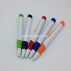 long clip white barrel click ball pen with colored soft grip