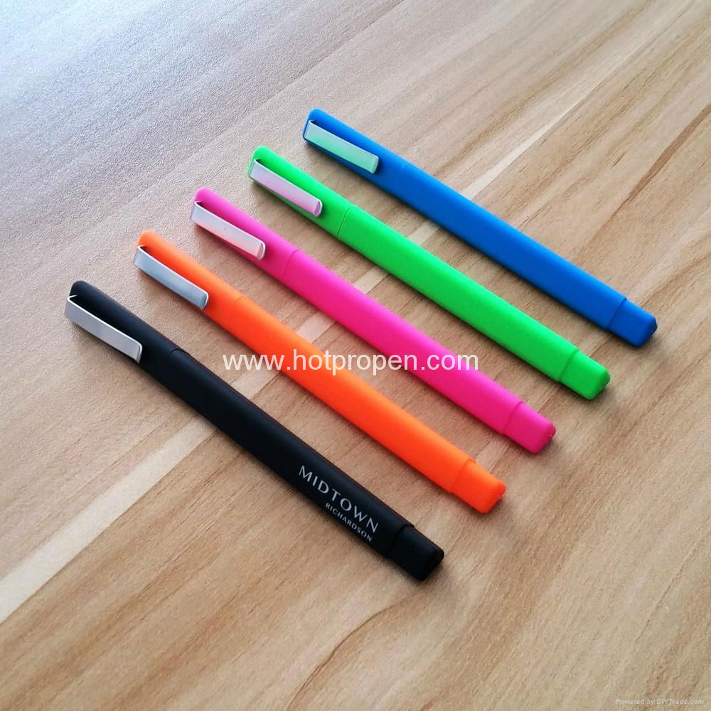 soft rubber coated triangle ball pen with logo BOP0014 HOT PROMOPEN