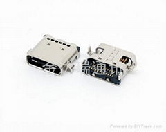 最新供应usb type c沉板母座两排端子SMT全贴片沉板深度0.8mm