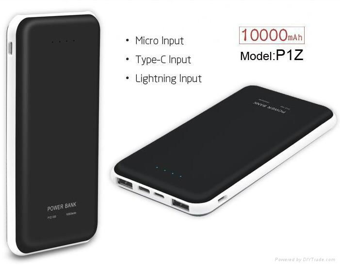 Power bank 10000mah Li polymer external battery  moble powersupply with 3 inputs