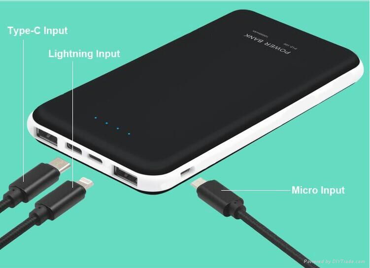 Power bank 10000mah Li polymer external battery  moble powersupply with 3 inputs 2