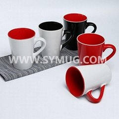 14 oz V shape ceramic mug with two-tone color