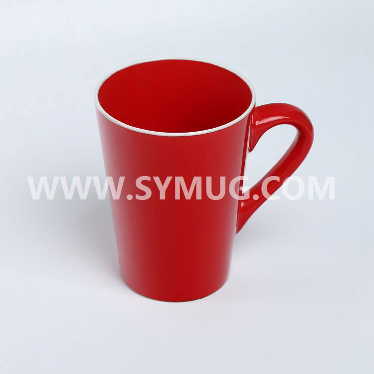 14 oz V shape ceramic mug with two-tone color 4