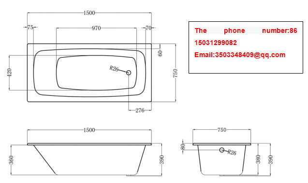 china made bathroom  high quality CE&CUPC cast iron enameled bathtub 2