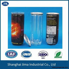 China new design 250ml transparent PET can for beverage,