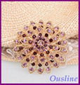Beautiful purple rhinestone metal flower brooch pins 1