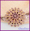 Beautiful purple rhinestone metal flower brooch pins