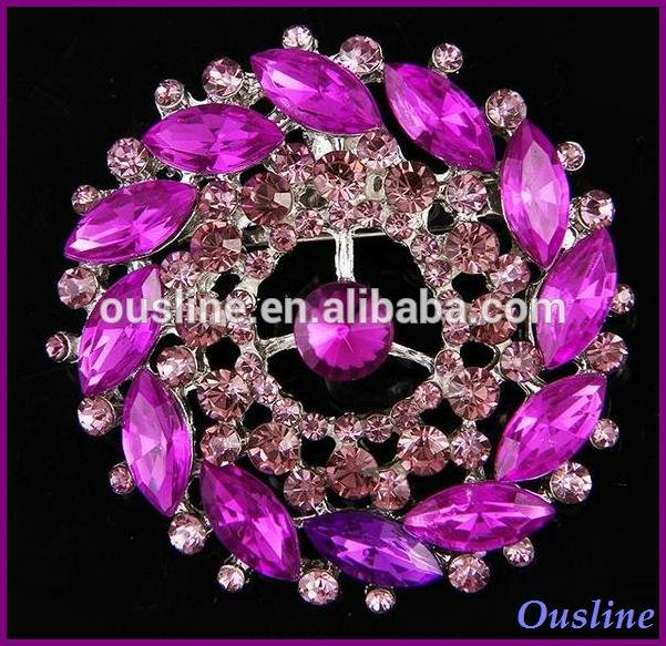 Beautiful purple rhinestone metal flower brooch pins 3