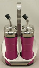 4pcs of stainless steel oil bottle and salt & pepper shaker set with holder