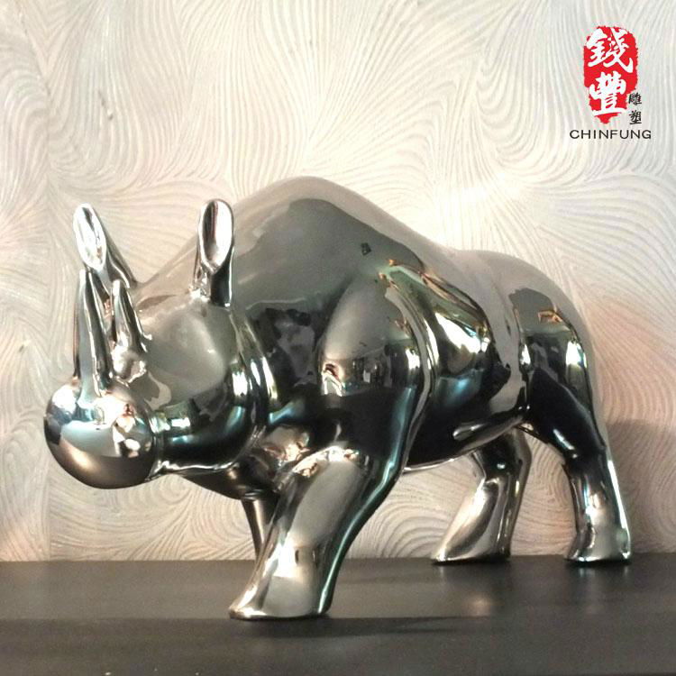 不锈钢犀牛动物雕塑 5