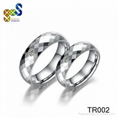 Tungsten couple ring in steel color and diamond cutting