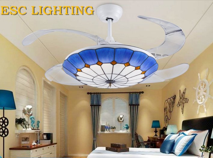 modern Mediterranean Style decorative living room ceiling fan with light colorfu