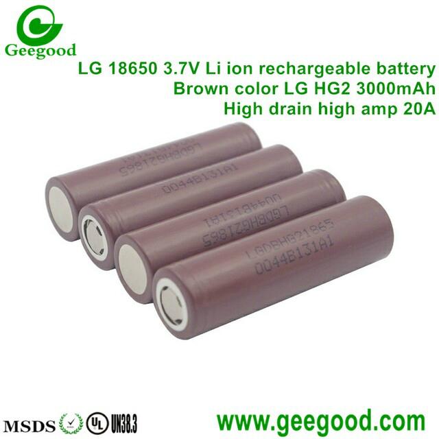 Geniune brown LG HG2 3000mAh 20A high capacity high amp 18650 vape e-cig battery