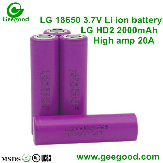 Original LG HD2 HD2C 200mAh 2100mAh 20A 25A High amp 18650 Vape E-cig battery