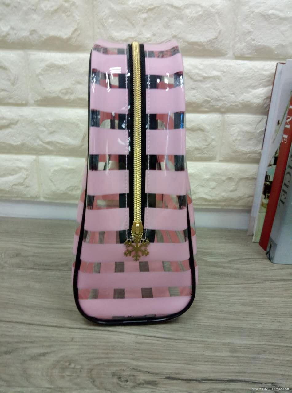 Pink striped cosmetic bag 3