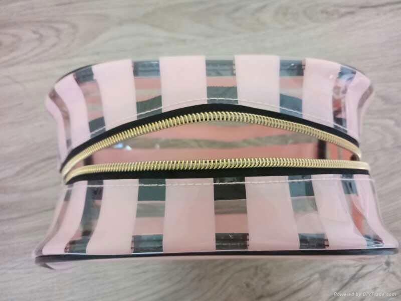 Pink striped cosmetic bag 2