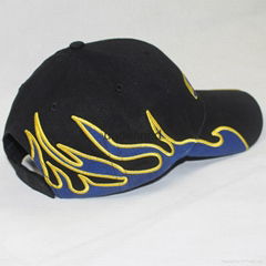 Flame embroidery baseball hat  100% cotton twill 