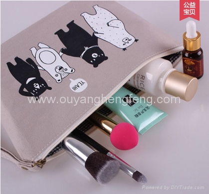 cartoon canvas cute portable cosmetic bag for girl 