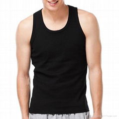 Men’s round neck plain black tank top