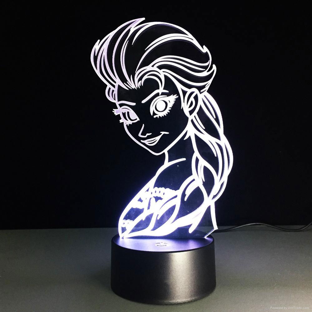 New Design Frozen Princess Shape 3D Night Light Amazing Optical Illusion 3D LED  5