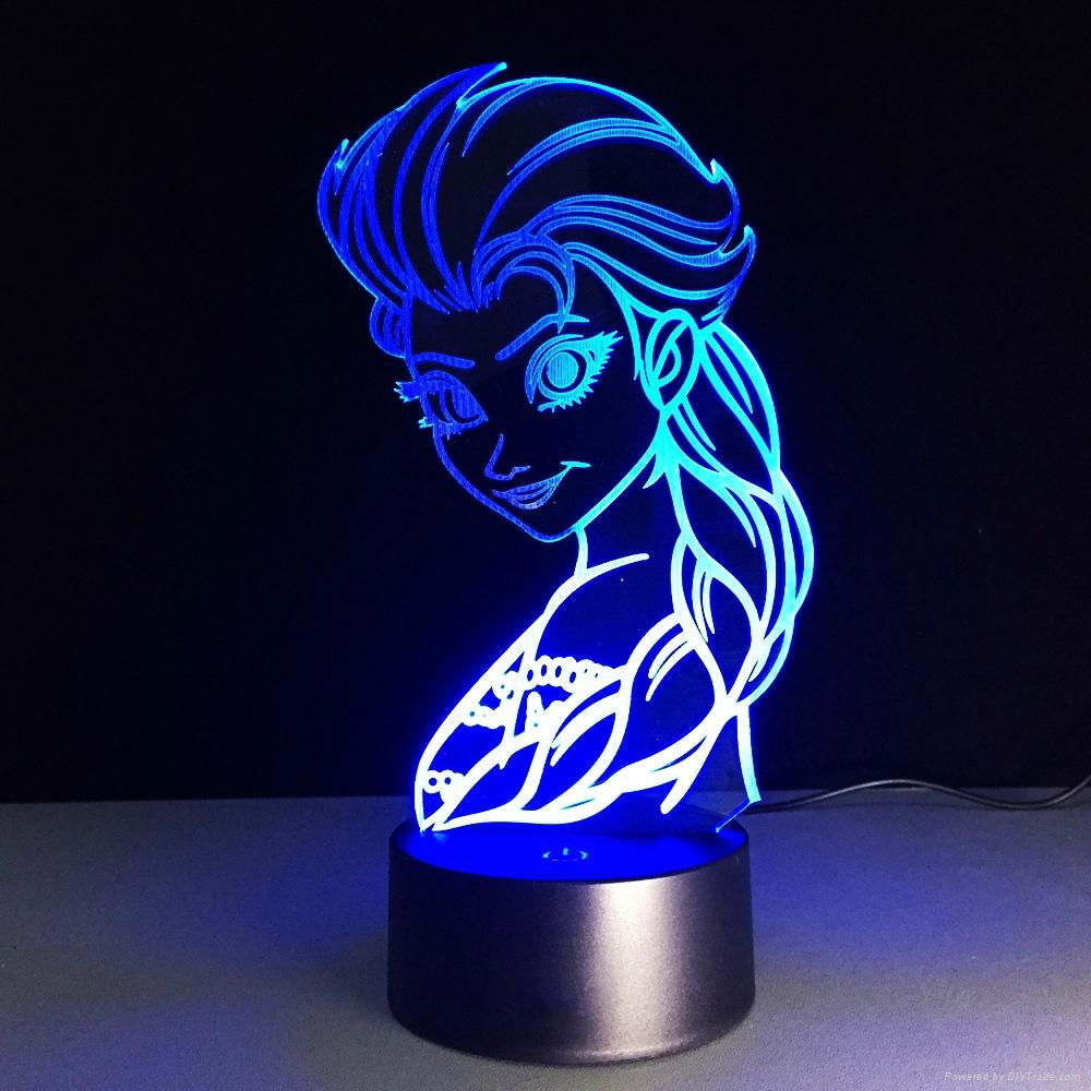 New Design Frozen Princess Shape 3D Night Light Amazing Optical Illusion 3D LED 