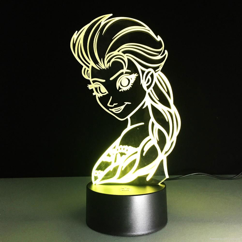 New Design Frozen Princess Shape 3D Night Light Amazing Optical Illusion 3D LED  3