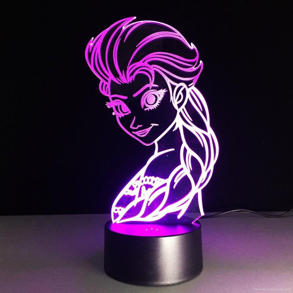New Design Frozen Princess Shape 3D Night Light Amazing Optical Illusion 3D LED  4