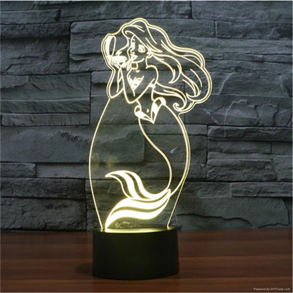 Fairy Tale Beautiful Mermaid Diy 3d Art Decorative Night Lights USB Nightlights  3