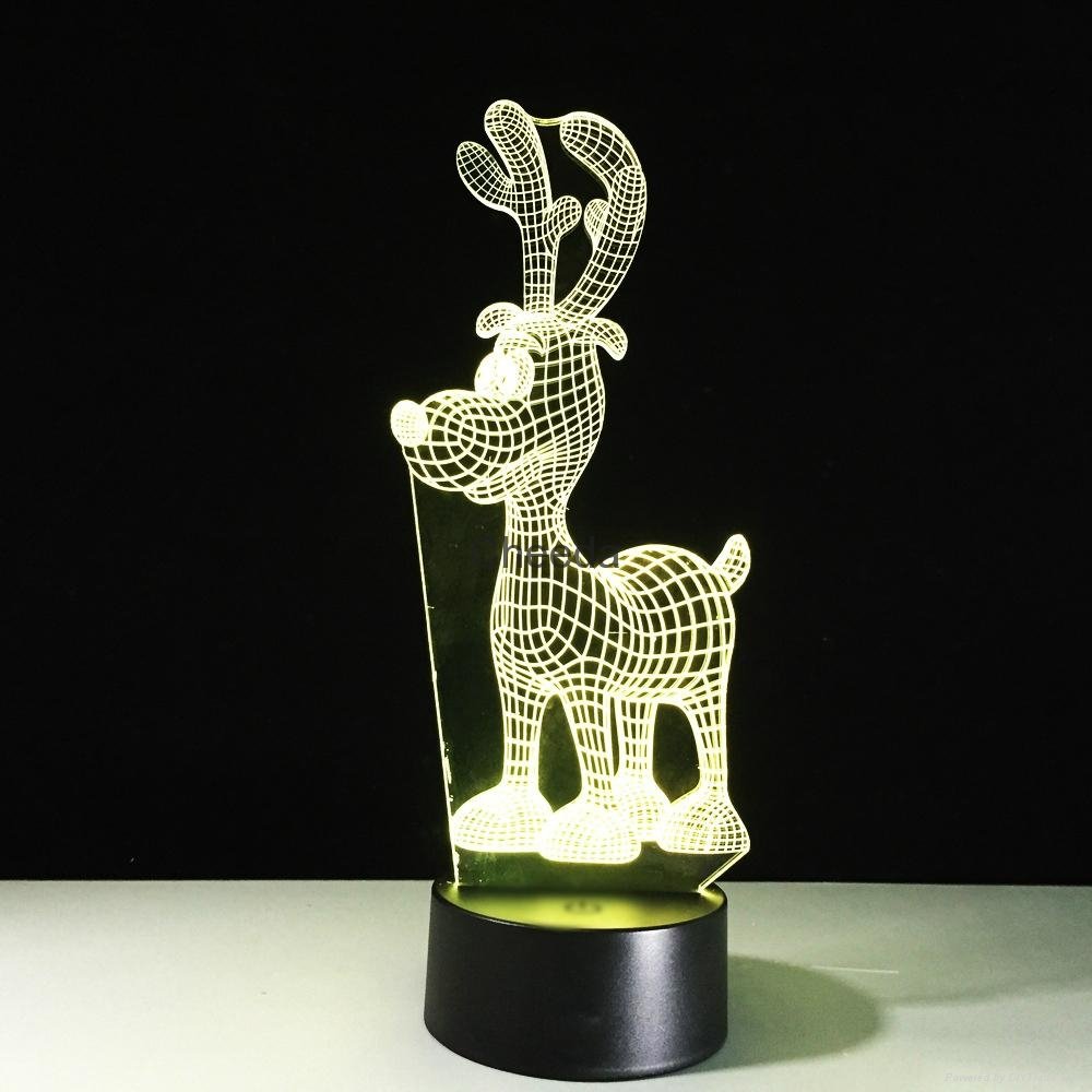 Reindeer shape amazing 3d illusion mini led light night lamp chrismas deco light 3