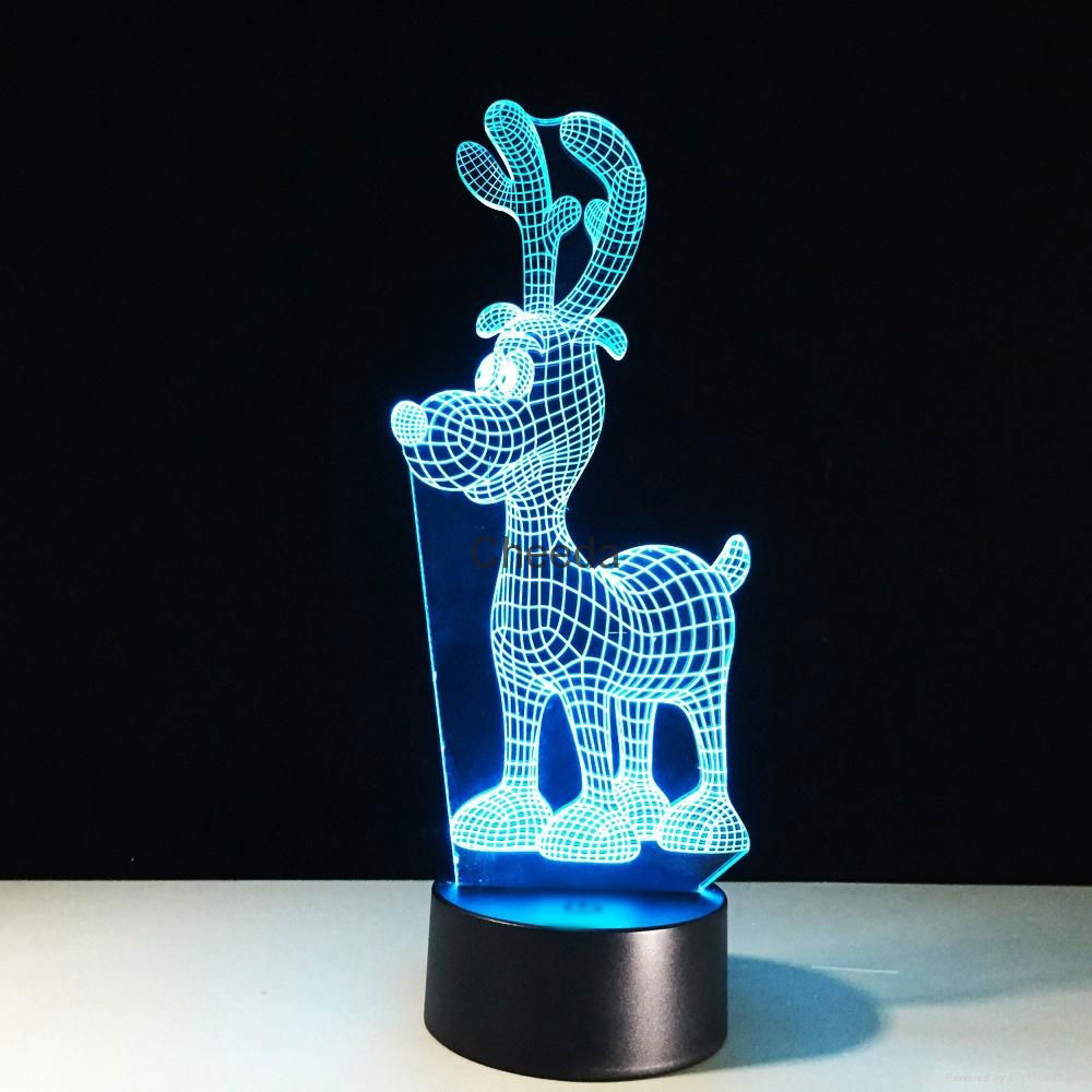 Reindeer shape amazing 3d illusion mini led light night lamp chrismas deco light