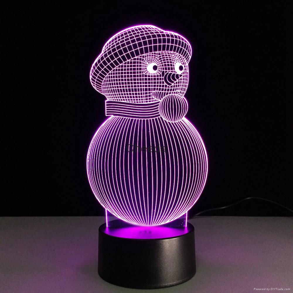 Christmas Snow Man 3D Optical Lamp 8 LEDs Night Light  Colorful 3D Lamp  3