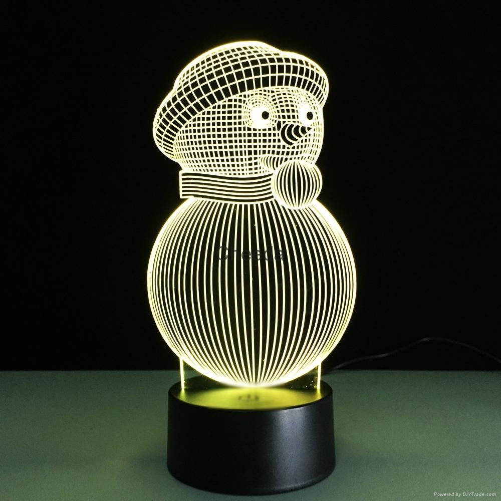 Christmas Snow Man 3D Optical Lamp 8 LEDs Night Light  Colorful 3D Lamp 