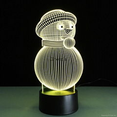 Christmas Snow Man 3D Optical Lamp 8 LEDs Night Light  Colorful 3D Lamp