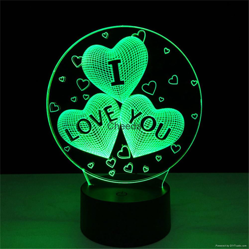 Acrylic 3D Illusion Lamp Colorful  LED Night Lights  Love Heart I LOVE YOU  Lamp 4