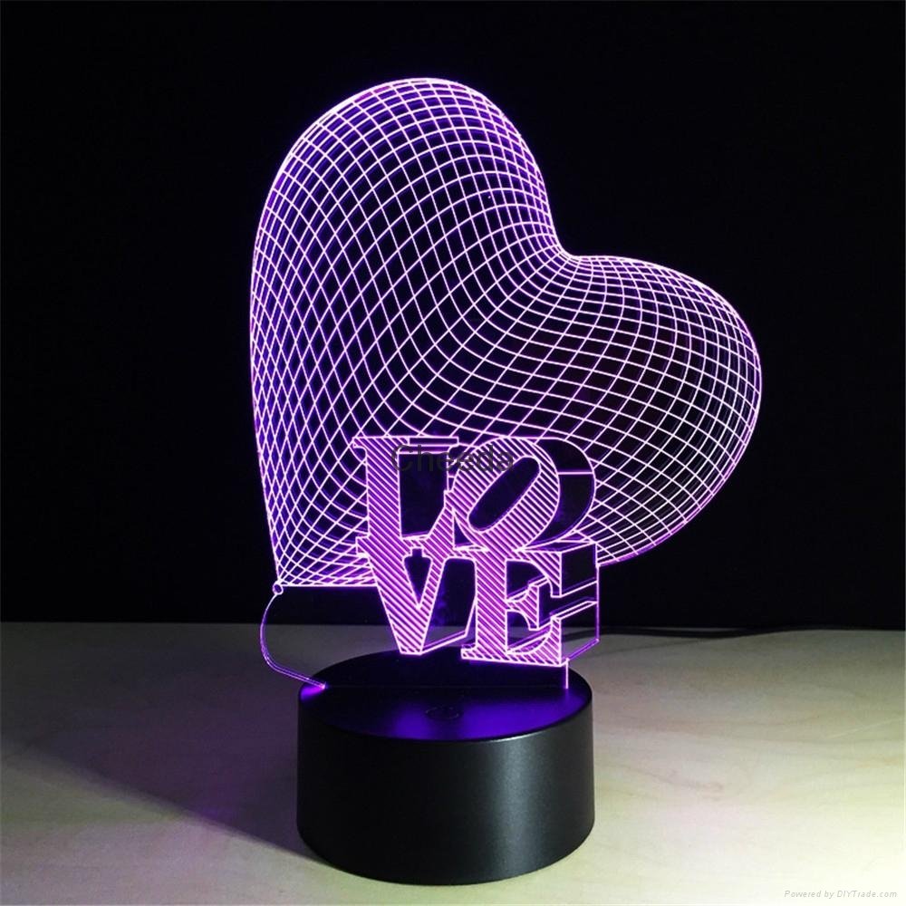 Acrylic 3D Illusion Lamp Colorful  LED Night Lights  Love Heart I LOVE YOU  Lamp 2