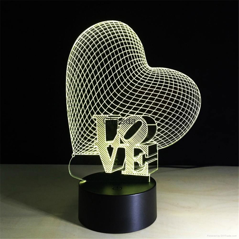 Acrylic 3D Illusion Lamp Colorful  LED Night Lights  Love Heart I LOVE YOU  Lamp 3