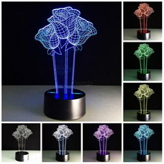 Beautiful Rose Flower 3D Optical Illusion Lamp Seven Color Changing Night Light