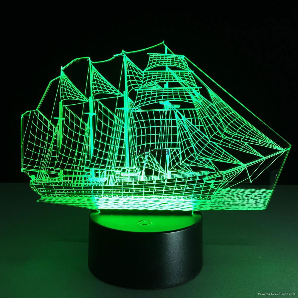 Creative 3D Sailboat LED Night Light Lamp 7 Colorful Change USB Desk Light Lamp 2
