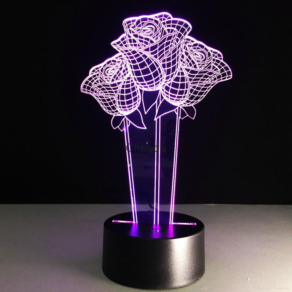 Beautiful Rose Flower 3D Optical Illusion Lamp Seven Color Changing Night Light 5