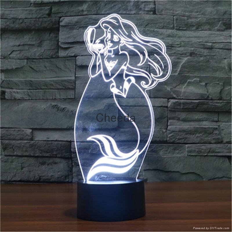Fairy Tale Beautiful Mermaid Diy 3d Art Decorative Night Lights USB Nightlights  5
