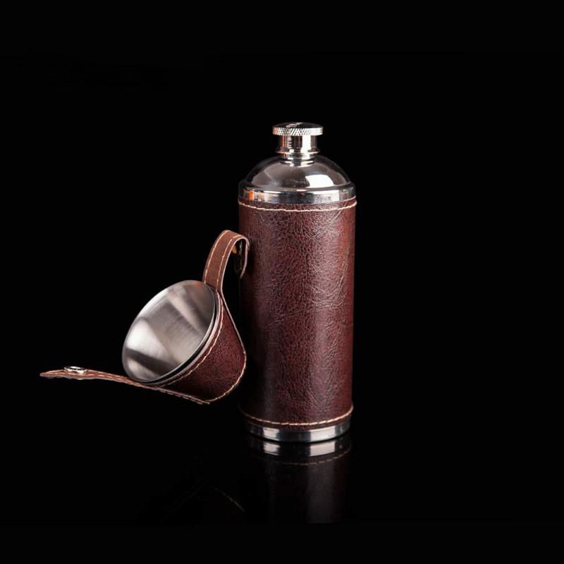 Portable stainless steel 8OZ cylindrical wine pot set hip flask with cups 2