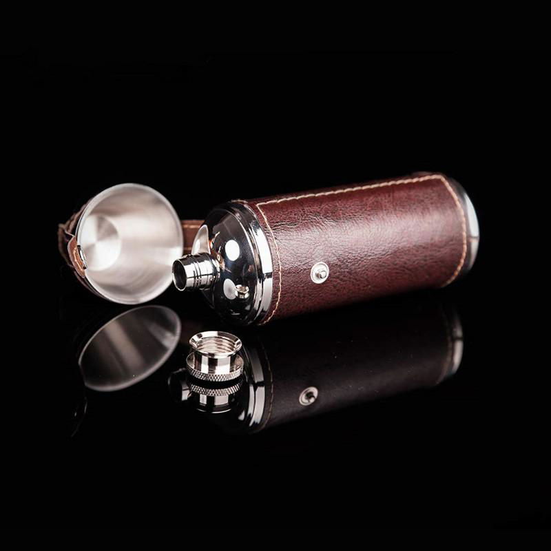 Portable stainless steel 8OZ cylindrical wine pot set hip flask with cups 3