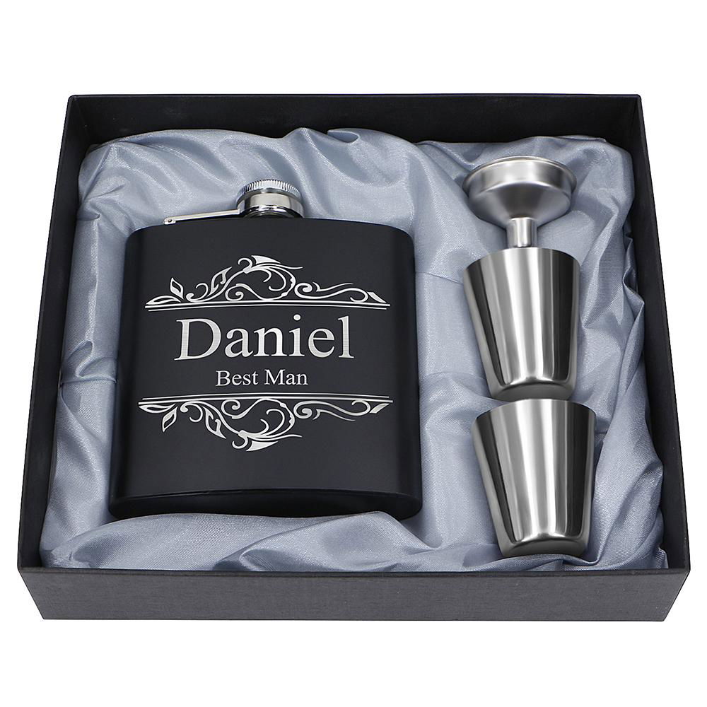 8oz stainless steel hip flask with leather hip flask gift set for promotion 5