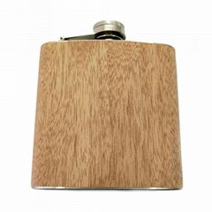 Logo Customized Embossed 6oz Stainless Steel Hip Flask With wood Cover