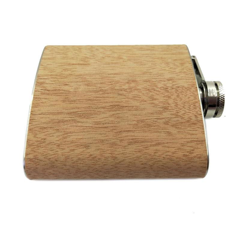 Logo Customized Embossed 6oz Stainless Steel Hip Flask With wood Cover 2