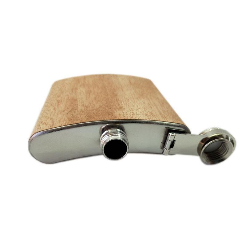 Logo Customized Embossed 6oz Stainless Steel Hip Flask With wood Cover 3