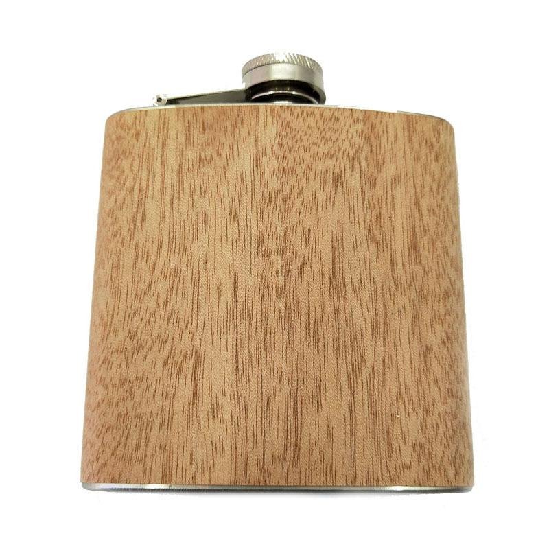 Logo Customized Embossed 6oz Stainless Steel Hip Flask With wood Cover 5