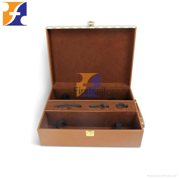 Custom handle portable wine gift packaging pu leather box