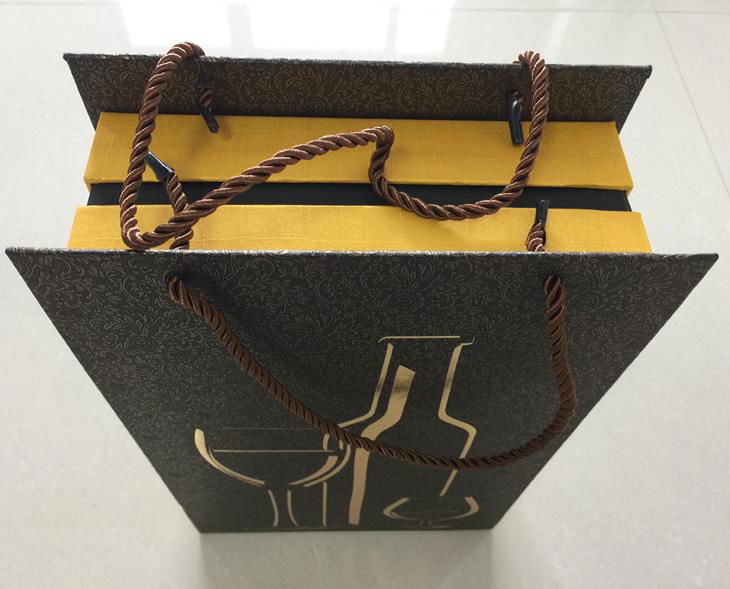 High Quality Portable 2 Bottle Wine Box with Rope Handles 5